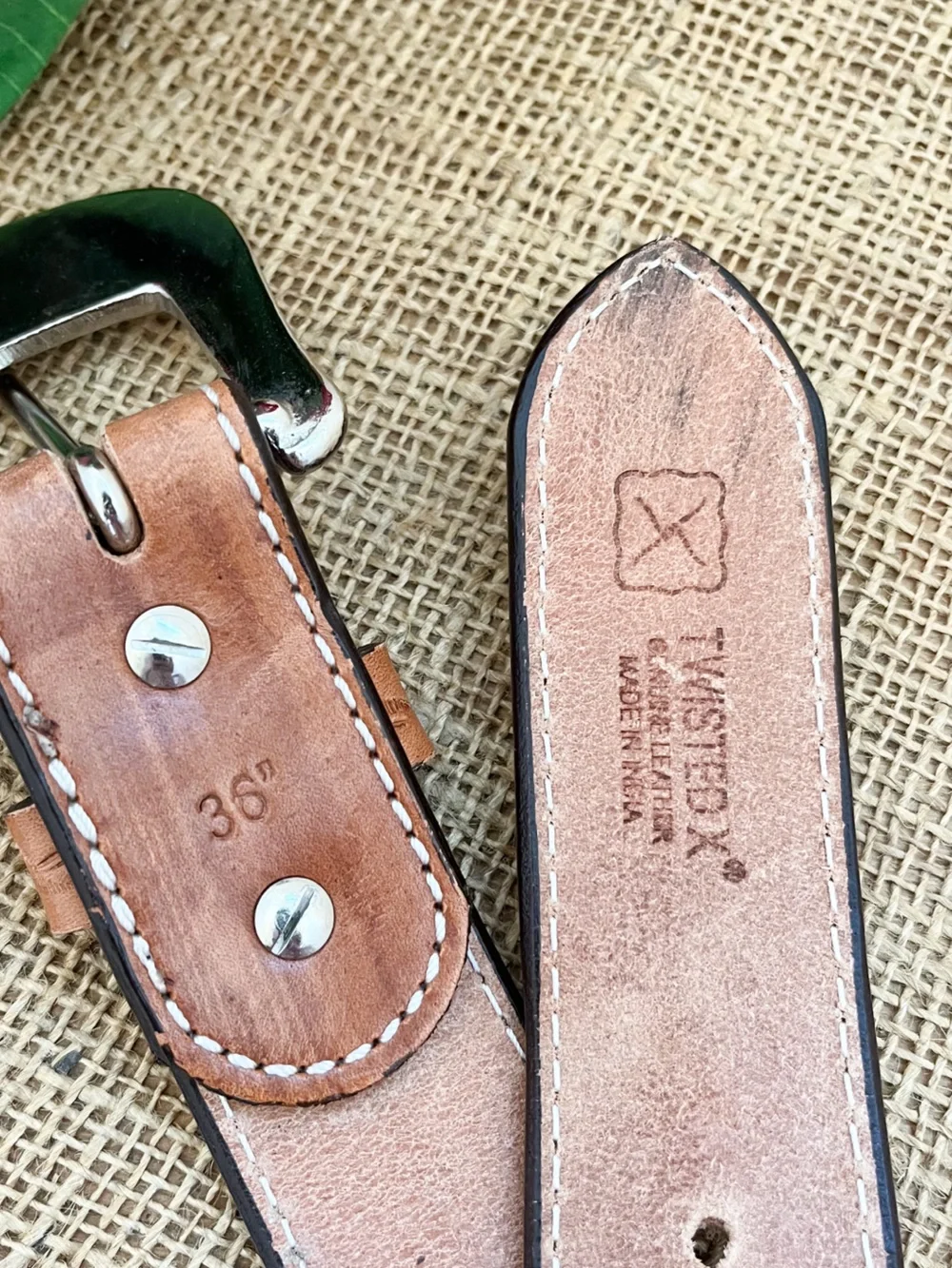 Twisted X Men’s Hand-Tooled Western Leather Belt with Silver Buckle Size 36